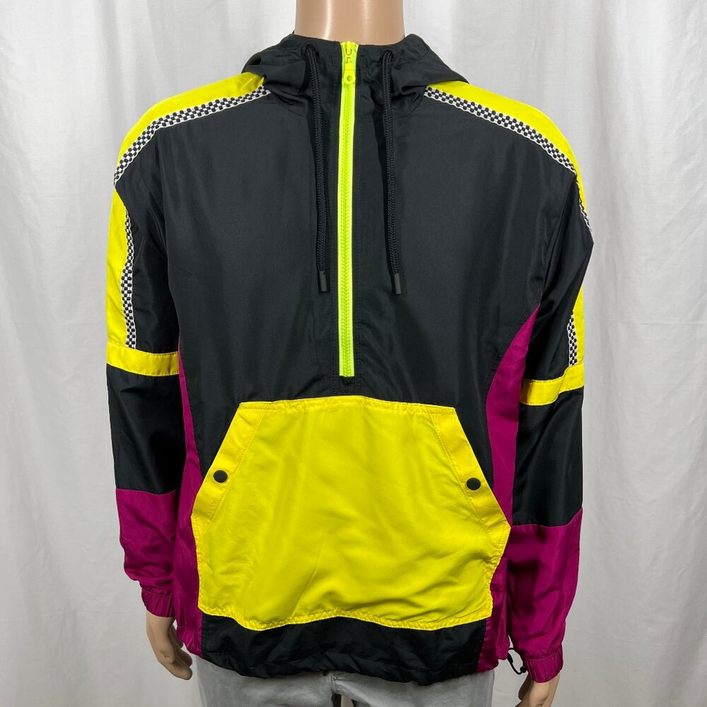Urban Outfitters Men's Small Black Retro Colorblock Half Zip Windbreaker Jacket